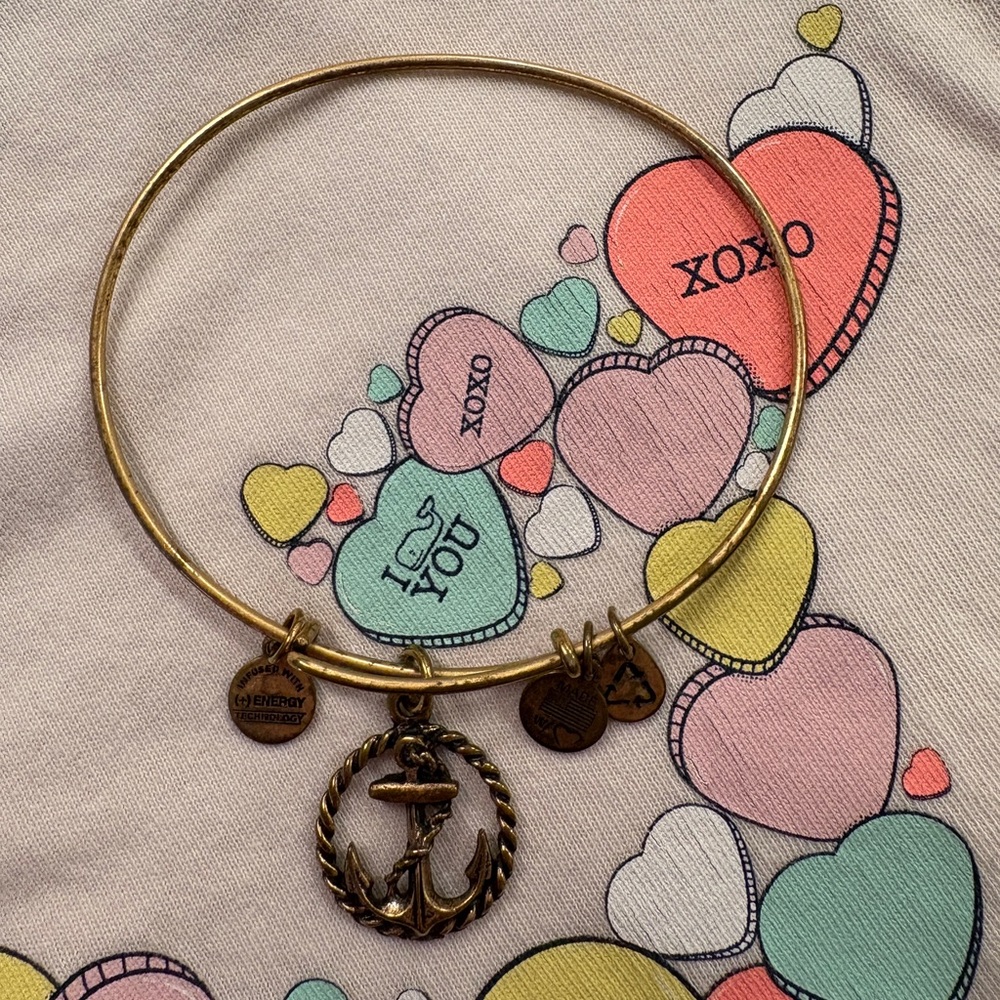 Alex and Ani Nautical Gold Bangle Bracelet with Anchor Charm